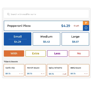 Customize Orders easily with this Pizzeria POS